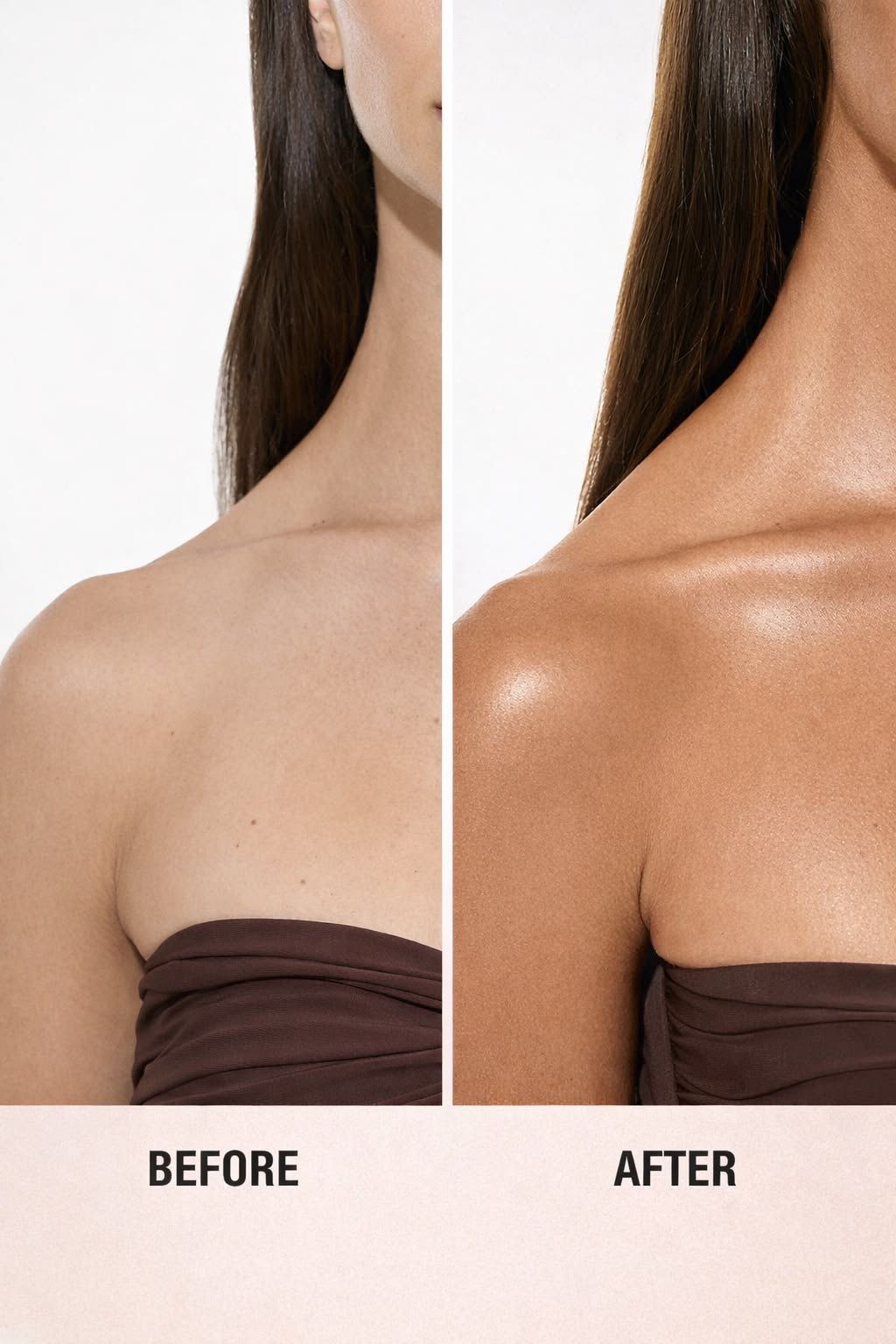 Antes e depois de bronzeamento no ombro